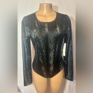 Good American Black Snakeskin Bodysuit